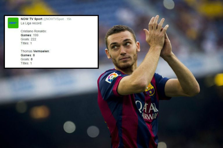 Vermaelen sánh ngang với Ronaldo về thành tích vô địch La Liga.