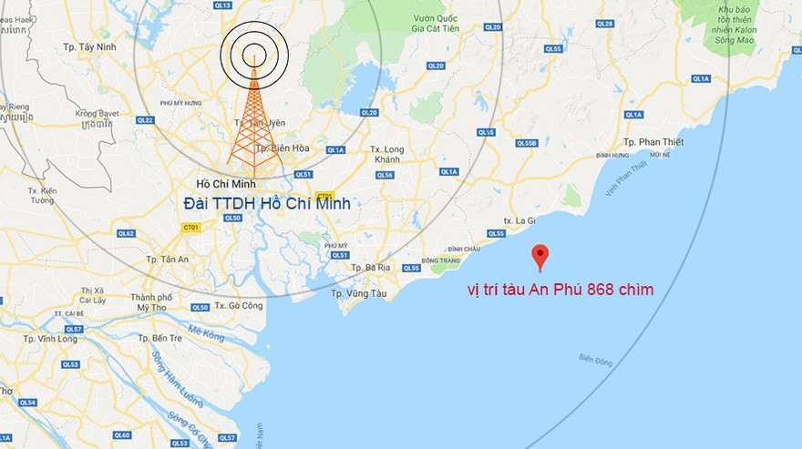 Vị trí tàu An Phú 868 gặp nạn trên biển Vũng Tàu.