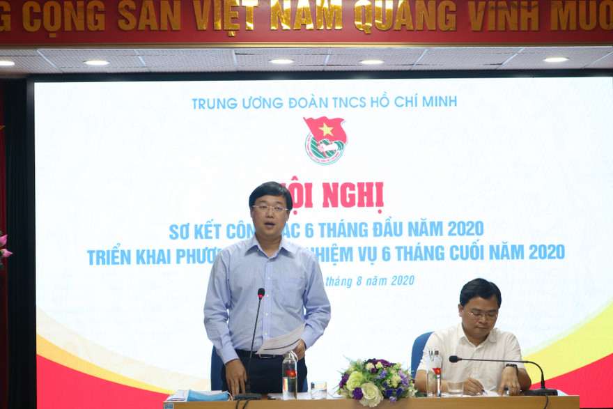 Anh Lê Quốc Phong, Bí thư thứ nhất T.Ư Đoàn phát biểu tại Hội nghị. Ảnh: Bảo Anh