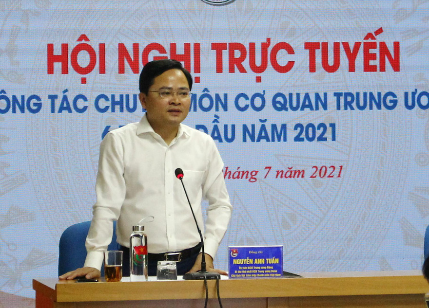Anh Nguyễn Anh Tuấn, Ủy viên T.Ư Đảng, Bí thư thứ nhất T.Ư Đoàn, Chủ tịch T.Ư Hội LHTN Việt Nam tại hội nghị sơ kết công tác chuyên môn 6 tháng đầu năm và triển khai trọng tâm công tác 6 tháng cuối năm 2021.