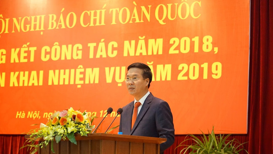 Uỷ viên Bộ Chính trị, Trưởng Ban Tuyên giáo Trung ương Võ Văn Thưởng phát biểu tại hội nghị