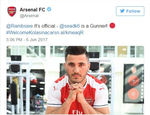Sead Kolasinac chính thức gia nhập Arsenal.
