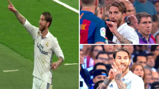 Ramos vỗ tay khiêu khích trọng tài khi nhận thẻ đỏ.
