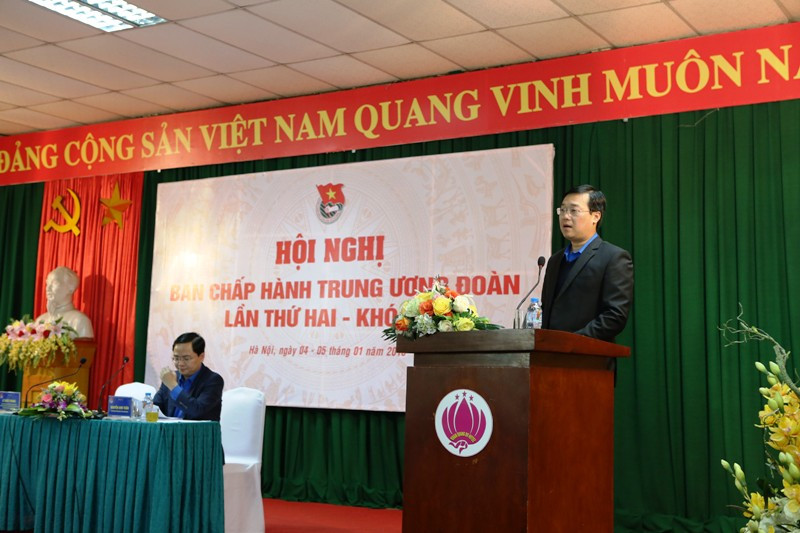 Bí thư thứ nhất T.Ư Đoàn Lê Quốc Phong phát biểu khai mạc hội nghị. Ảnh: Bảo Anh