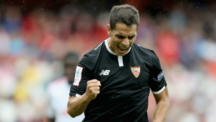 Wissam Ben Yedder ăn mừng bàn thắng vào lưới M.U.