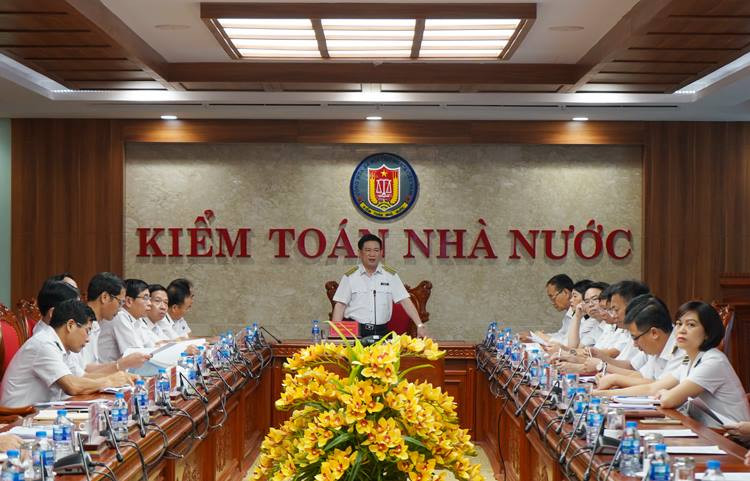 Tổng Kiểm toán nhà nước Hồ Đức Phớc chủ trì Hội nghị giao ban tháng 10/2018. Ảnh: MT