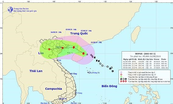 Vị trí bão số 3 đổ bộ.