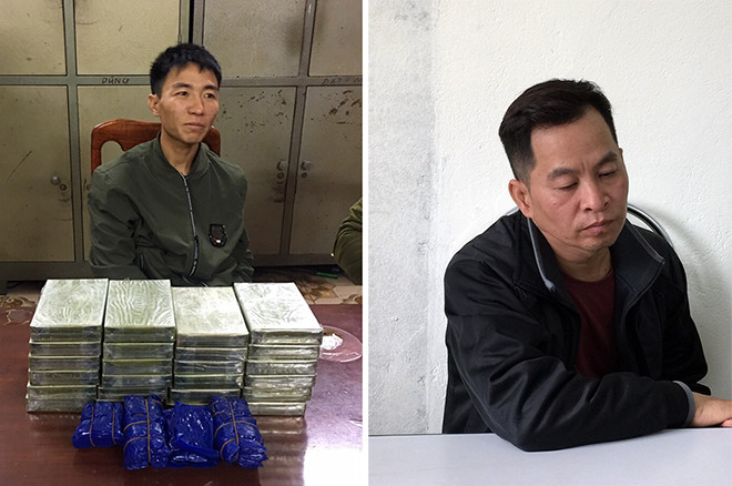 Đối tượng Sùng và Phương cùng tang vật .Ảnh: TL