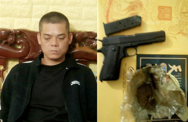 Đối tượng Huy cùng tang vật .Ảnh: TL