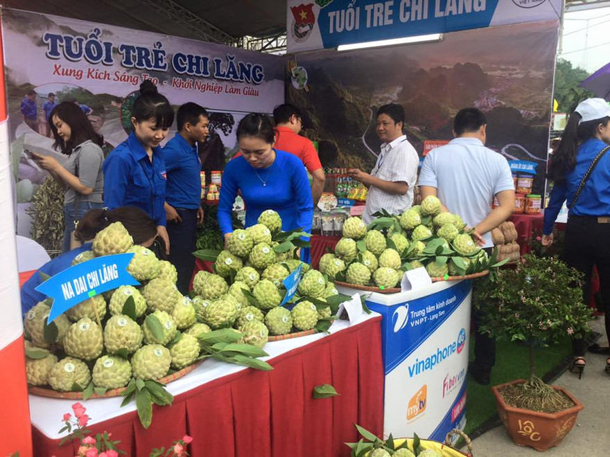 Gian hàng của Tuổi trẻ Chi Lăng hút khách với quả na đặc sản to, đẹp - Ảnh: Duy Chiến