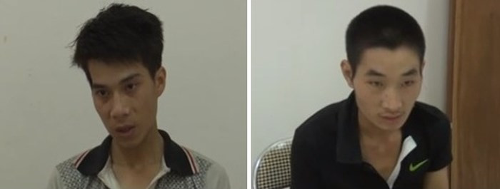 Hai đối tượng Yết và Thuận tại cơ quan công an. Ảnh: CB