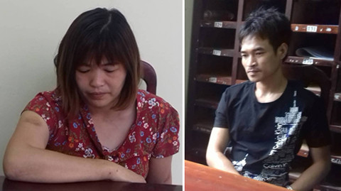 Đối tượng Vui (bìa trái), Vượng (bìa phải) tại cơ quan công an. Ảnh: N. Thái