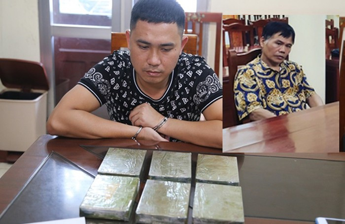 Đối tượng Linh và Cường cùng tang vật .Ảnh: TL