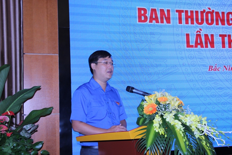 Bí thư thứ nhất T.Ư Đoàn Lê Quốc Phong phát biểu tại hội nghị.