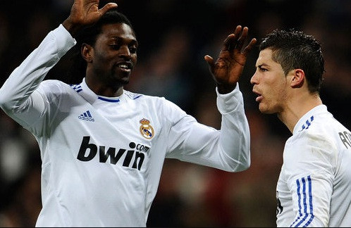 Adebayor và Ronaldo từng có quãng thời gian gắn bó trong màu áo Real Madrid.