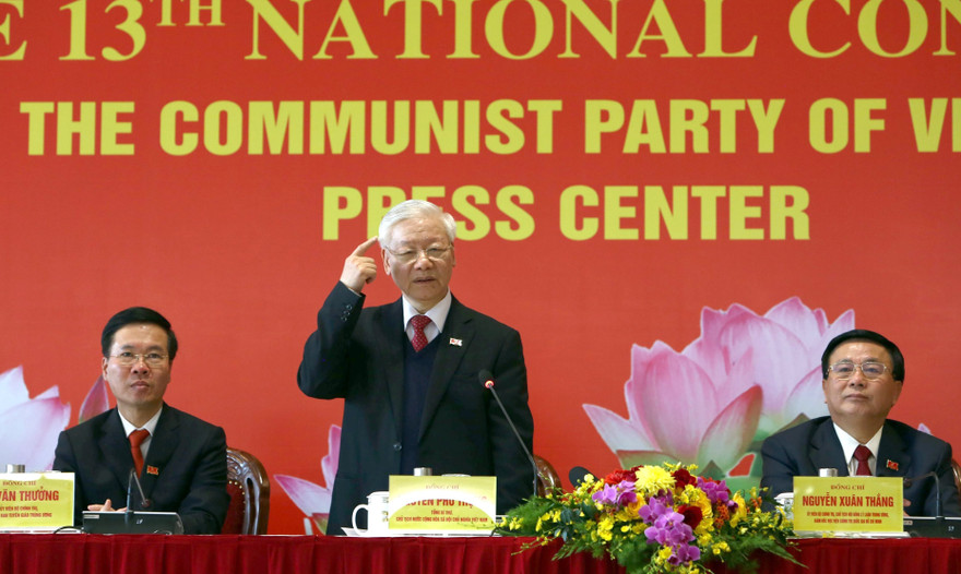 Tổng Bí thư, Chủ tịch nước trao đổi với báo chí trong nước và quốc tế sáng 1/2. Ảnh: Như Ý