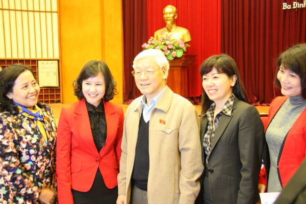 Tổng Bí thư Nguyễn Phú Trọng tại buổi tiếp xúc cử tri sáng 8/3. Ảnh: Luân Dũng