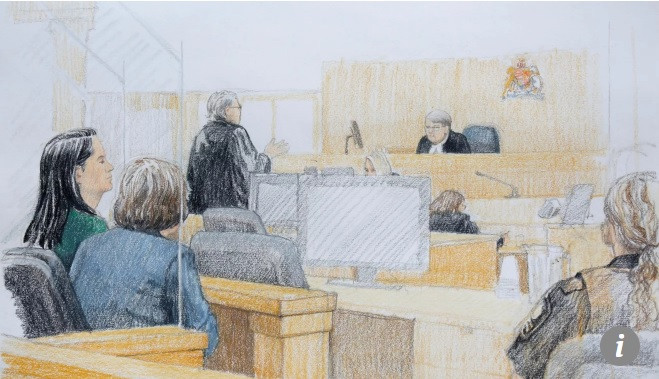 Bà Mạnh Vãn Châu (ngoài cùng bên trái) tại phiên điều trần ngày 10/12.Ảnh minh họa