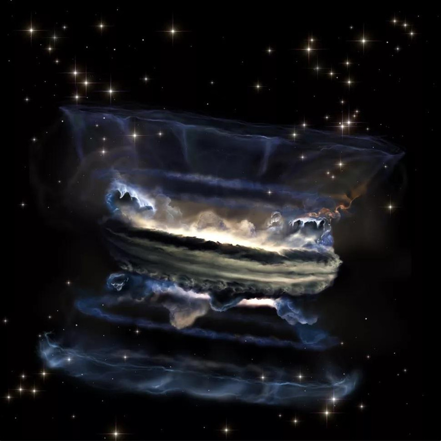 Một lỗ đen siêu lớn được bao quanh bởi bụi và khí tạo thành sóng thần ở các cạnh bên ngoài của nó.