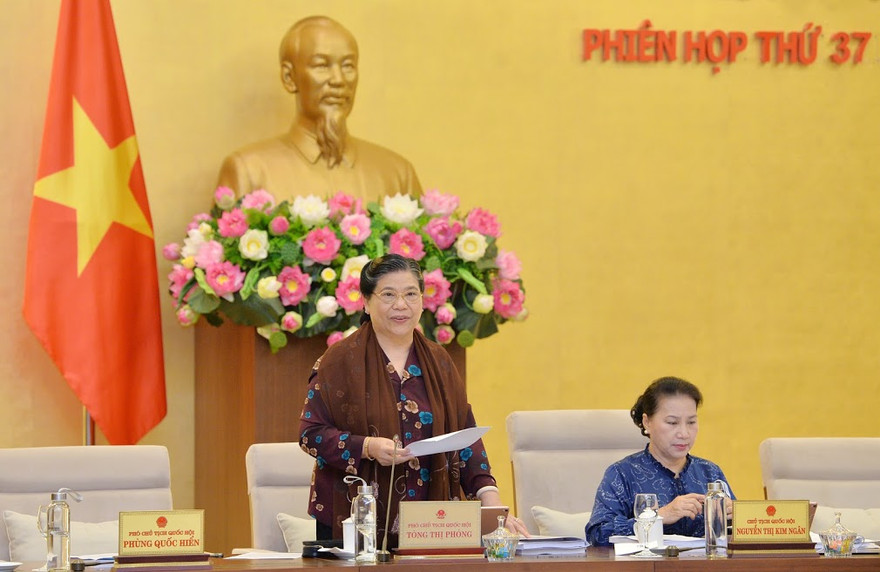 Phó Chủ tịch Quốc hội Tòng Thị Phóng tại phiên thảo luận. Ảnh Như Ý