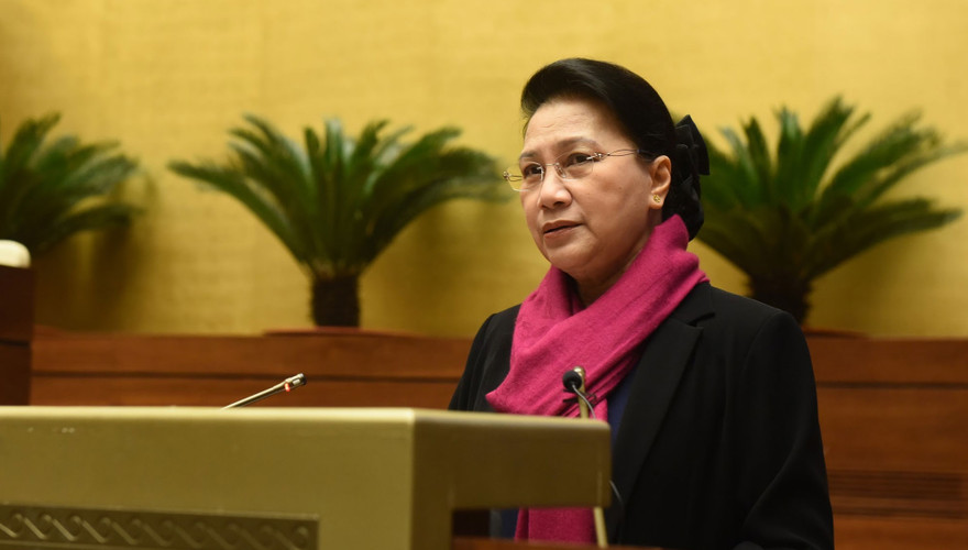 Chủ tịch Quốc hội Nguyễn Thị Kim Ngân phát biểu tại hội nghị . Ảnh QH