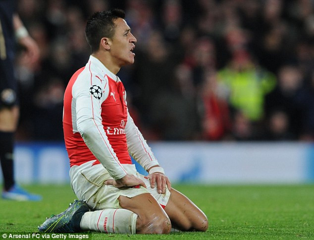 Alexis Sanchez bị đau ở bắp đùi.