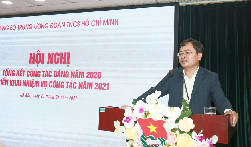 Anh Nguyễn Anh Tuấn, Bí thư thứ nhất T.Ư Đoàn, Chủ tịch Hội LHTN Việt Nam, Chủ nhiệm UBQG về Thanh niên Việt Nam; Bí thư Đảng ủy T.Ư Đoàn phát biểu tại Hội nghị.