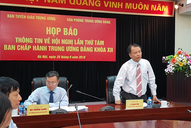 Sáng 28/9, Ban Tuyên giáo T.Ư tổ chức họp báo, thông tin về Hội nghị Trung ương 8, khoá XII - Ảnh: Dân trí