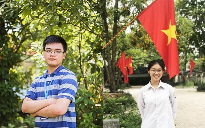 Hai thí sinh xuất sắc nhất Hội Olympic tiếng Anh học sinh, sinh viên toàn quốc lần thứ III, Cao Tuấn Nghĩa (trái) và Phạm Thị Mỹ Duyên (phải)