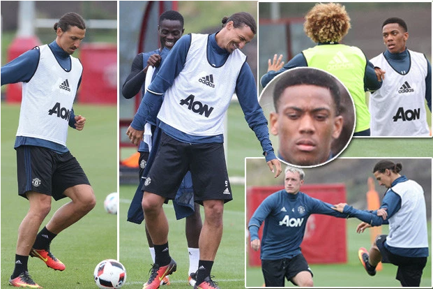 Martial mặt buồn thiu trong ngày tập cùng Ibra.