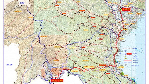 Hướng tuyến dự kiến của cao tốc Hà Nội - Viêng Chăn.