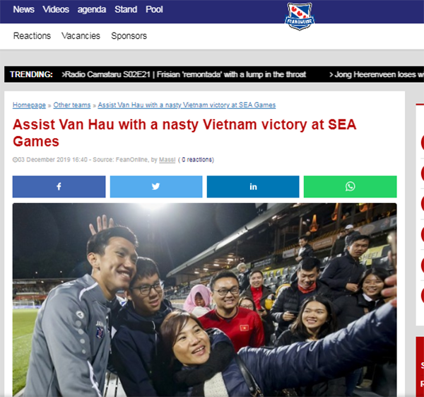 Trang Fean Online dành những lời khen ngợi cho Văn Hậu.