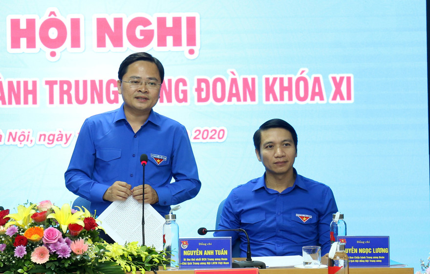 Anh Nguyễn Anh Tuấn, Bí thư thứ nhất T.Ư Đoàn, Chủ tịch T.Ư Hội LHTN Việt Nam phát biểu tại hội nghị. Ảnh: Bảo Anh
