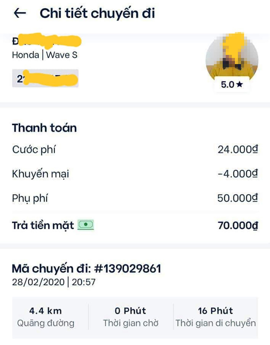 Thông tin chuyến đi có tiền phụ phí cao gấp đôi tiền cước. 