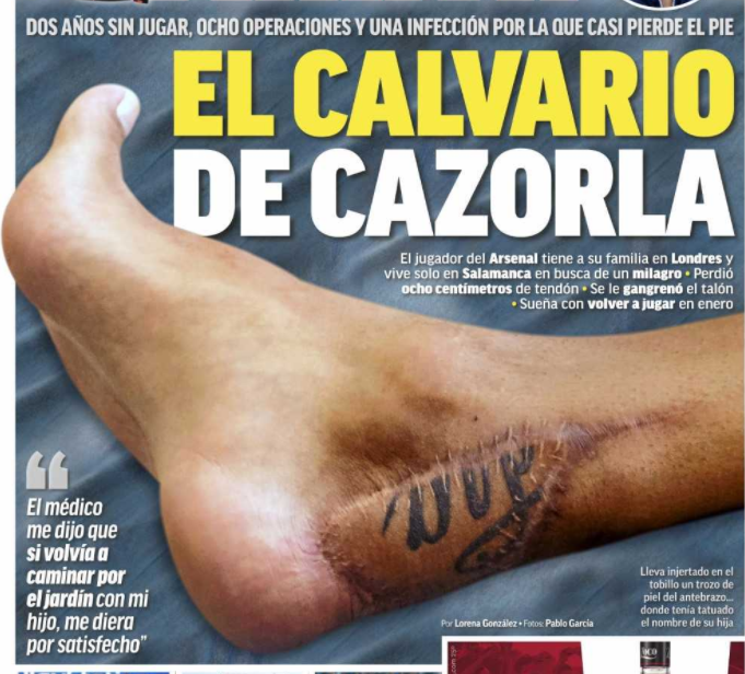 Hình ảnh chấn thương khủng khiếp của Cazorla.