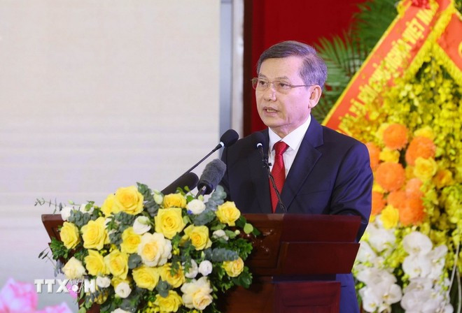 Đồng chí Lê Minh Trí, Bí thư Trung ương Đảng, Bí thư Đảng ủy, Chánh án Tòa án Nhân dân tối cao phát biểu. (Ảnh: Phạm Kiên/TTXVN)