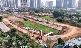 Bên trong công trường hồ điều hòa chống ngập gần 400 tỷ đồng ở Hà Nội 