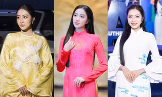 Hoa hậu Hà Trúc Linh diện áo dài với họa tiết ý nghĩa tại các sự kiện cuối năm