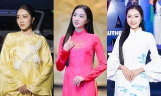 Hoa hậu Hà Trúc Linh diện áo dài với họa tiết ý nghĩa tại các sự kiện cuối năm