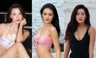Dàn Hoa - Á hậu Việt khoe sắc vóc với đồ bơi, Lương Thùy Linh gây sốc nhất