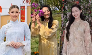 Dàn Hoa - Á hậu Việt xúng xính áo dài, đẹp tựa nàng Xuân trong ngày mùng 1 Tết