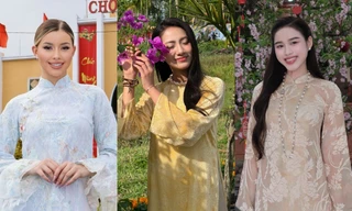 Dàn Hoa - Á hậu Việt xúng xính áo dài, đẹp tựa nàng Xuân trong ngày mùng 1 Tết