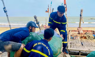 Công an Thanh Hóa gặt lúa, neo tàu thuyền giúp người dân 'chạy bão' 