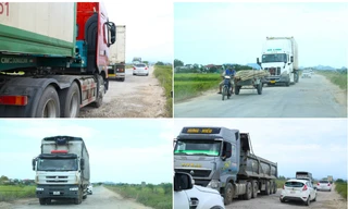 Đường liên tỉnh bị cày nát, oằn mình gánh xe tải nặng