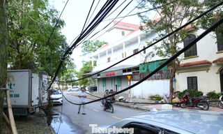  Dây viễn thông chằng chịt, chùng xuống ngang đầu 'bẫy' người đi đường