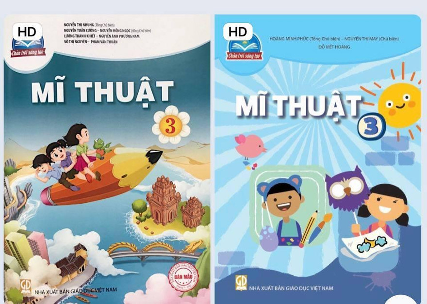 Hai bản mẫu SGK Mĩ thuật lớp 3 của NXBGDVN. (ảnh: Hà Linh)