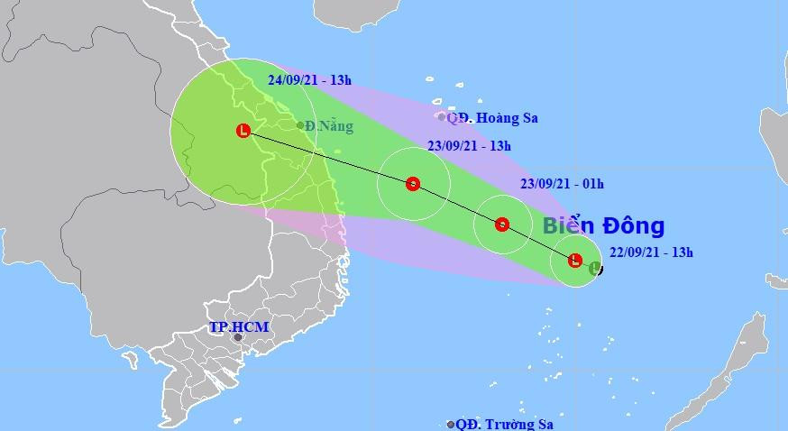 Dự báo đường đi của vùng áp thấp có khả năng mạnh lên thành áp thấp nhiệt đới. 