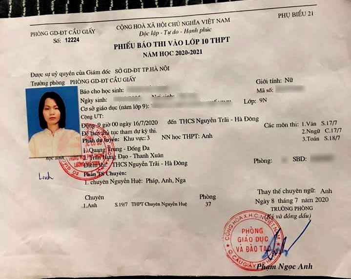 Giấy báo dự thi của thí sinh ghi sai điạ điểm thi