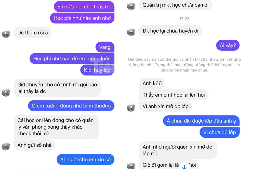 Tin nhắn của đối tượng gửi đến để lừa sinh viên. Ảnh chụp từ màn hình