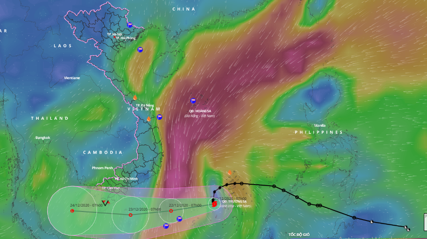 Dự báo đường đi và vùng ảnh hưởng của bão số 14.
